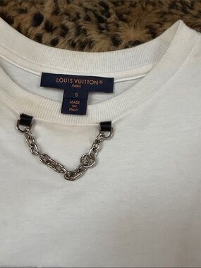 Louis Vuitton White Crewneck Top with Silver Chain Detail